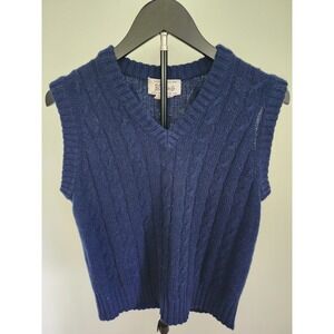 Vintage Altman & Co Navy Shetland Wool Cable Knit V-Neck Sweater Vest L Preppy